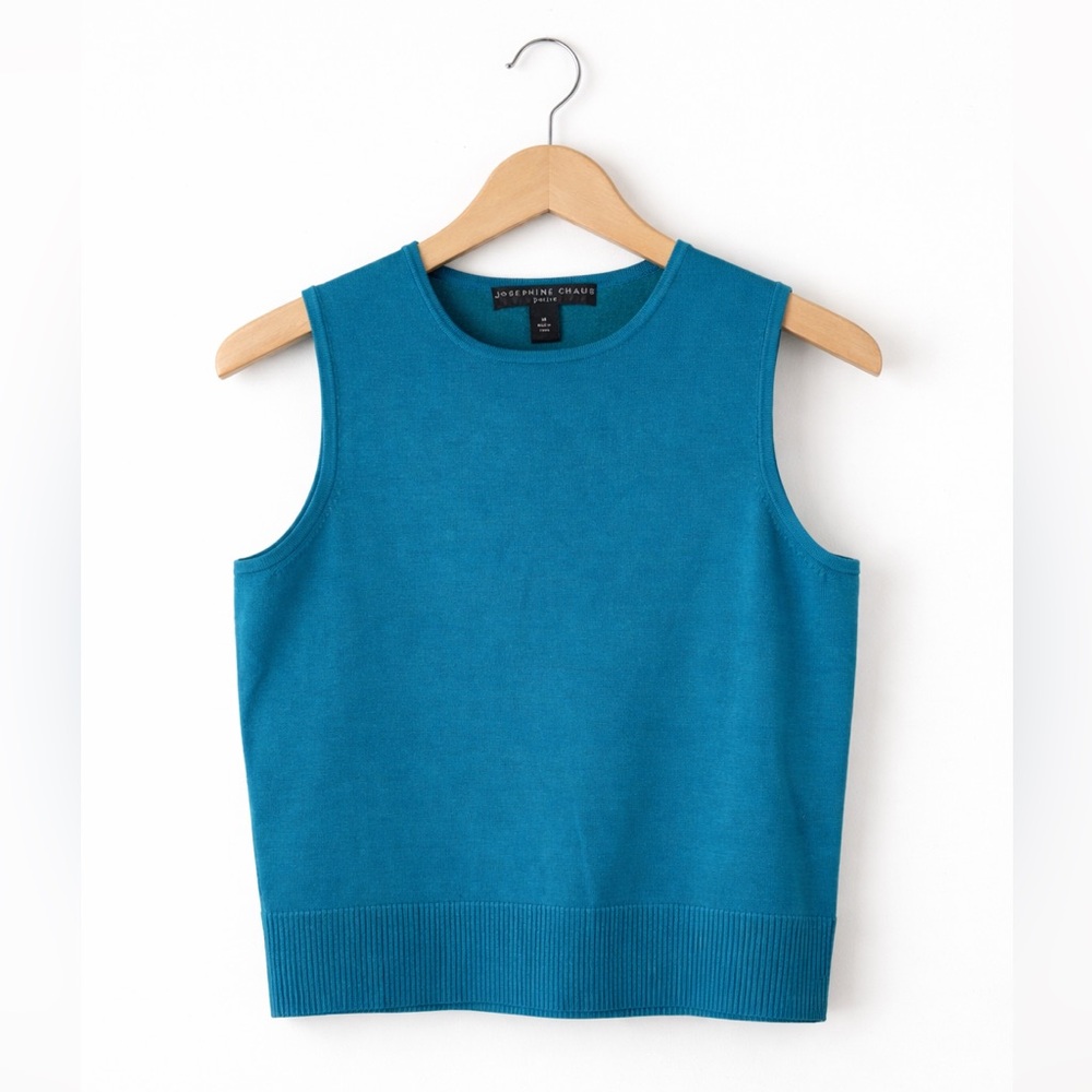 Josephine Chaus Teal Sleeveless Knit Top Medium Vintage Career Casual Chic